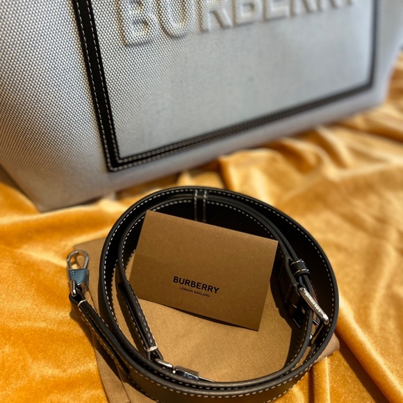Burberry Leather and Canvas Tote Bag with Leather Strap - Picture 7 of 13